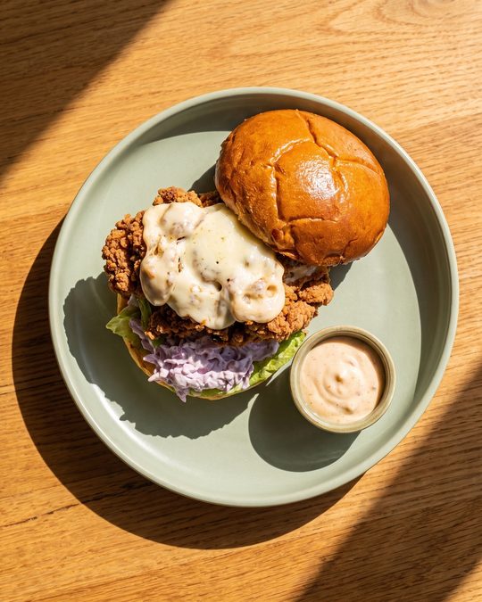 TFC burger on a sage plate